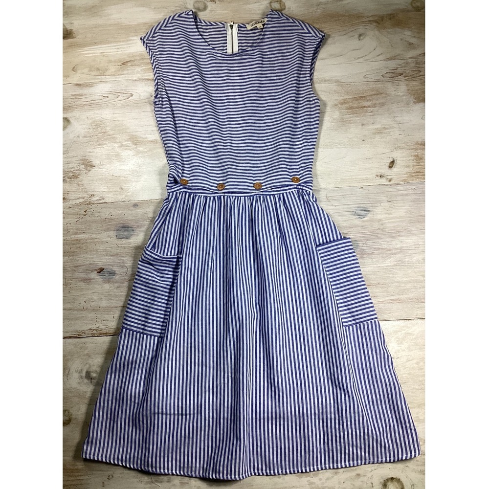 Listicle Womens Blue White Striped Sleeveless Midi Dress Pockets Size S 1527